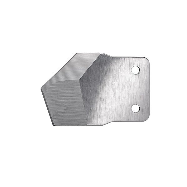 Ersatzklinge aus Metall mit zwei Befestigungslöchern für Werkzeuge.