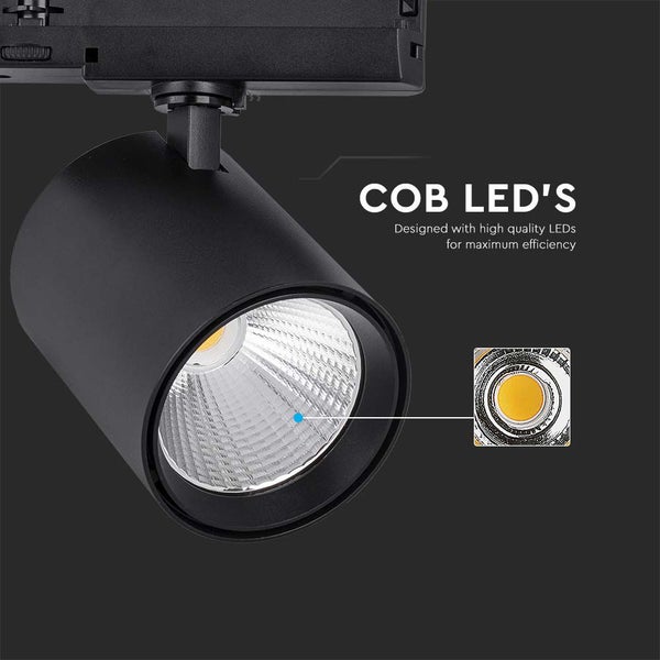 Schwarzer LED-Strahler zur Schienenmontage mit COB-LED-Technologie