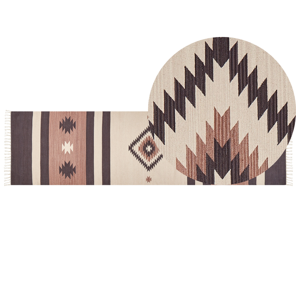Kelim Teppich Baumwolle beige / braun 80 x 300 cm geometrisches Muster Kurzflor ARAGATS