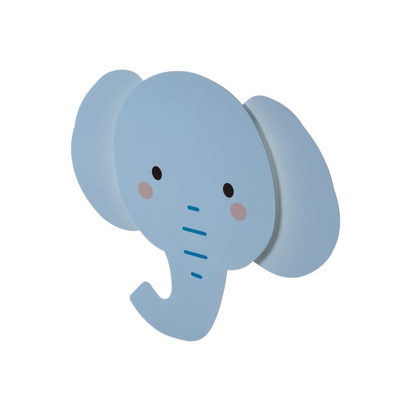 Wandlampe für das Kinderzimmer in Form eines blauen Elefantenkopfes.