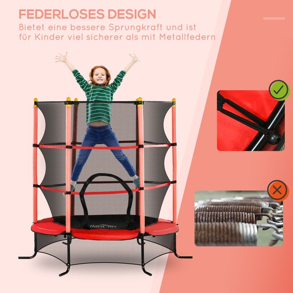 HOMCOM Kindertrampolin, Gartentrampolin mit Sicherheitsnetz, bis 50 kg, Ø163 cm, Stahl, Rot