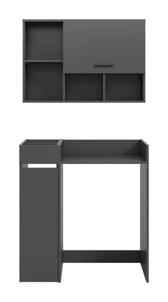 Wandhängender Hängeschrank und Schreibtischkombination aus Holzwerkstoff in modernem Design