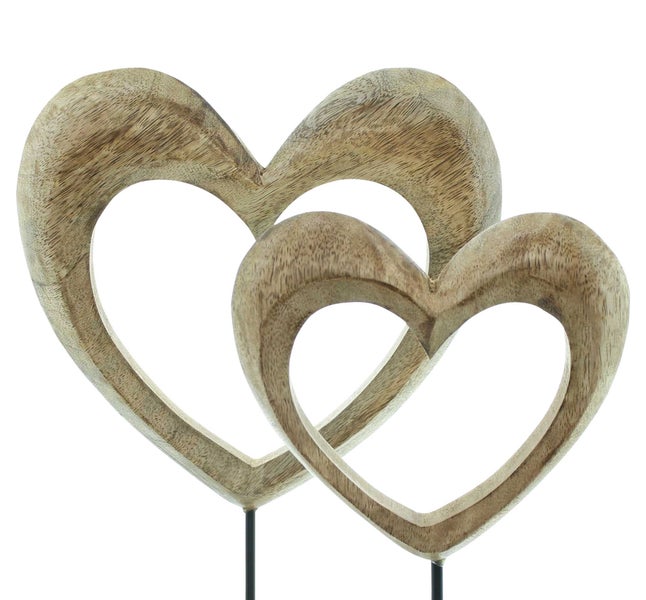 FRANK FLECHTWAREN | Holzdeko Herz, 2er Set, MANGOHOLZ, METALL, 16 x 6 x 25 cm, 21 x 6 x 31 cm