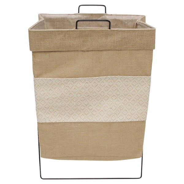 FRANK FLECHTWAREN | Falt-Wäschekorb Raute, 40 x 25 x 60 cm, JUTE, TEXTIL, METALL, KUNSTSTOFF