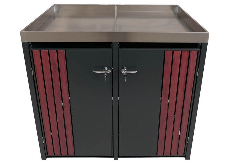 Gartenschrank mit Edelstahlabdeckung und zwei abschließbaren Türen