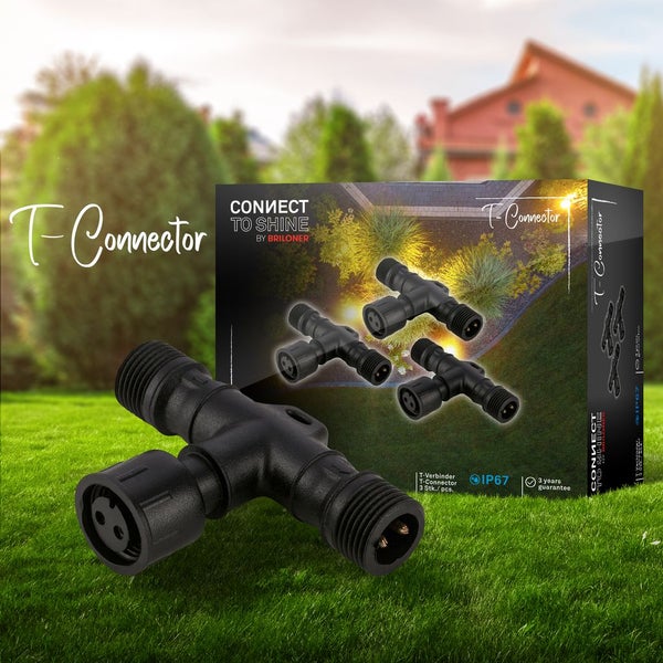 T-Verbinder Set für Gartenbeleuchtung, 3 Stück, Schutzart IP67, Briloner Connect to Shine.