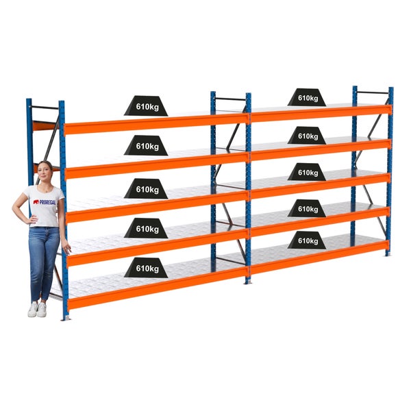 Lagerregal mit mehreren Ebenen und einer Traglast von 610 Kilogramm pro Ebene