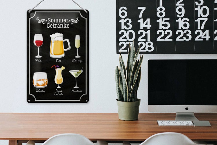 Blechschild Spruch 20x30cm Sommer Getränke Wein Bier