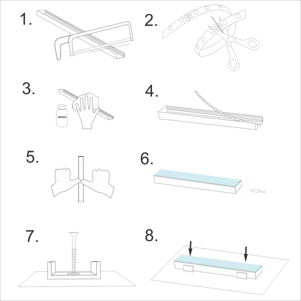 Led Alu Profil 2 m AF Set Strip / Streifen 12 mm breit | Abdeckung mattiert