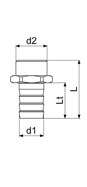 Technische Zeichnung einer Schlauchtülle mit Maßangaben für Durchmesser und Länge