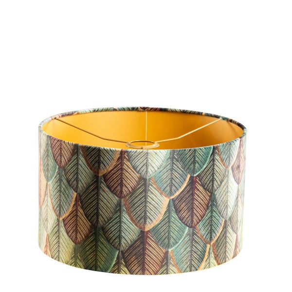 Samtlampenschirm mit Blattdesign und goldener Innenseite 35/35/20