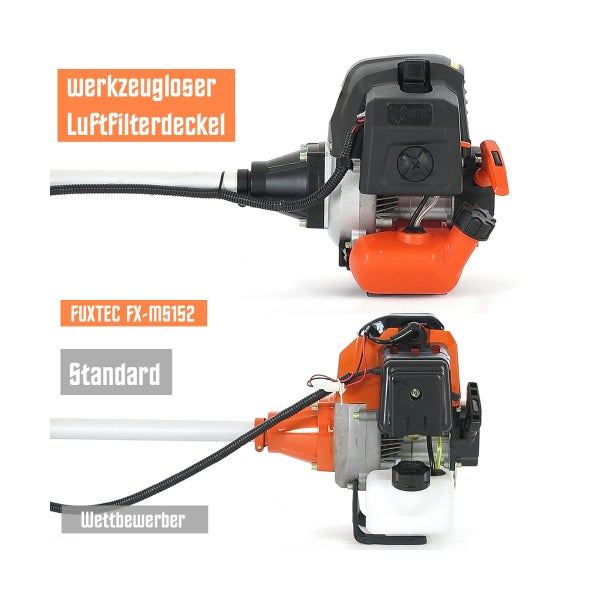 FUXTEC Benzin Motorsense FX-MS152 - 52ccm | Rasentrimmer mit 3PS | 2-Takt | 7,5Kg  | 9-Zahn | Easy Start | Doppelfadenkopf + Messer | Freischneider