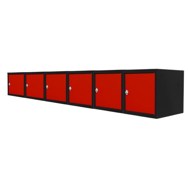 PROREGAL Mega Deal | 6x Schließfachwürfel Blocky mit Drehriegelschloss für Vorhängeschloss | HxBxT 40x40x40cm | Anthrazit/Verkehrsrot | Tresor