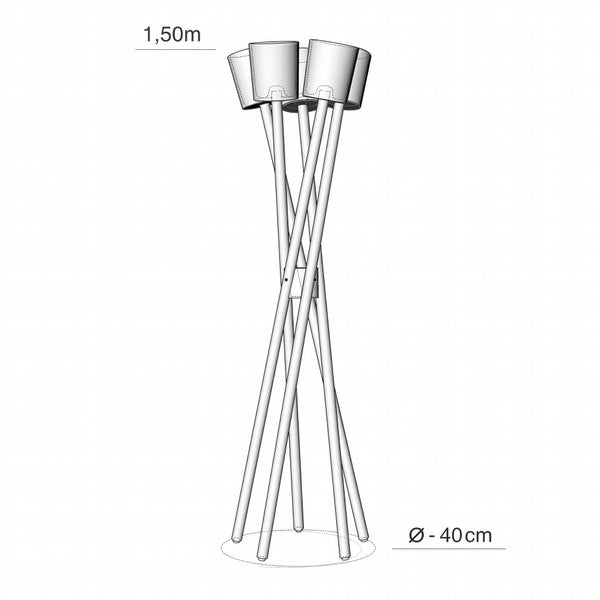 Stehleuchte mit fünf gekreuzten Beinen, Höhe 1,50 Meter, Durchmesser 40 Zentimeter