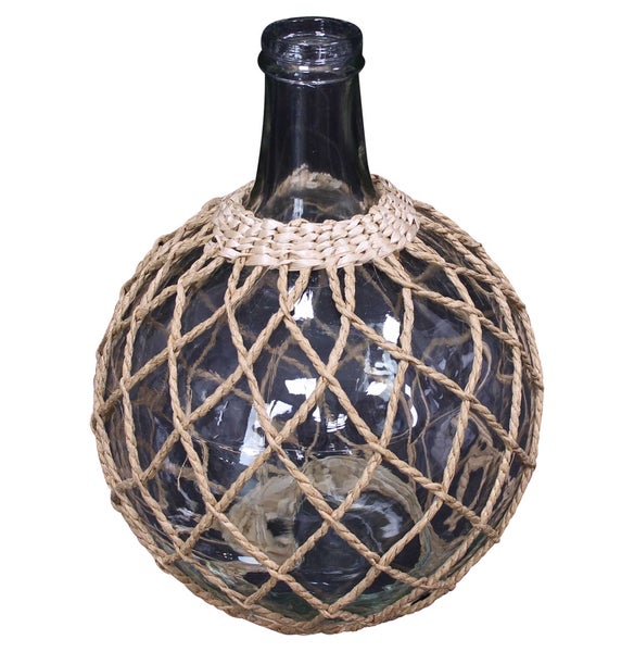 FRANK FLECHTWAREN | Dekoflasche Geflecht, GLAS, STROH, PAPIERSCHNUR, Ø 27 x 40 cm