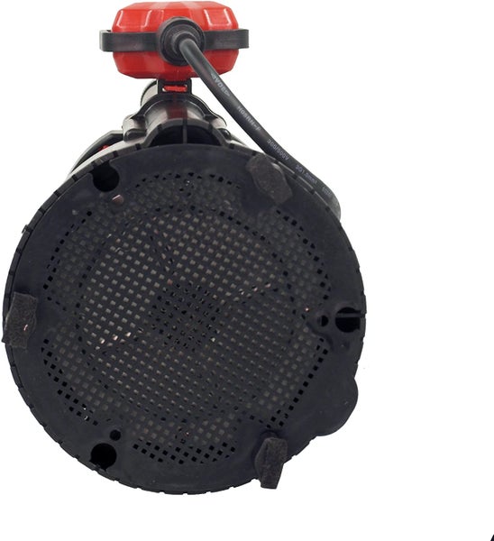 Detailaufnahme einer Schmutzwasserpumpe mit Gitterfuß und Schwimmerschalter