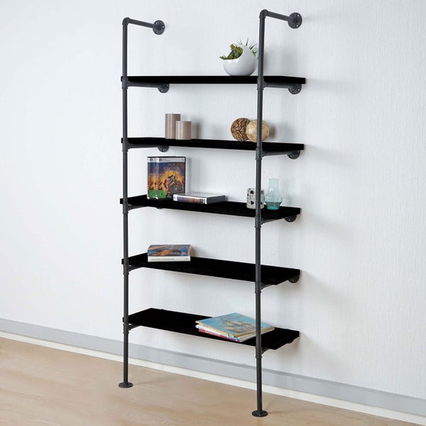 Wandregal mit fünf Ablageflächen aus Metall und Holz zur Wandmontage