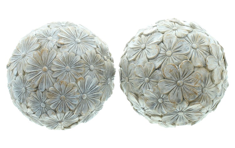 FRANK FLECHTWAREN | Kugel Blumen, 2er Set, POLYRESIN, D: 10,5 cm