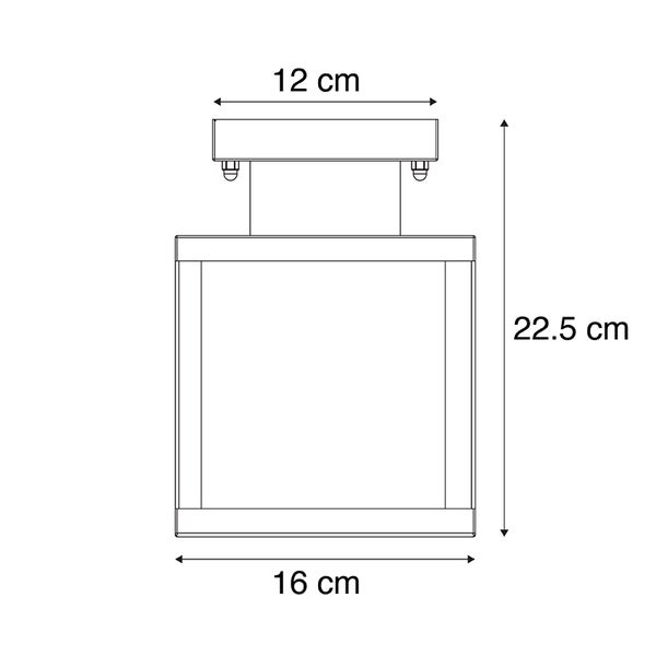 Technische Zeichnung einer Leuchte mit Abmessungen: Breite oben 12 Zentimeter, Breite unten 16 Zentimeter, Höhe 22,5 Zentimeter.