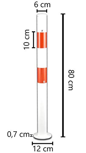 Kettenpfosten Absperrpoller 2 Stück Sperrpfostenset pulverbeschichtet weiß rot Ø60,3 mm 800 mm hoch mit Fußplatte zum Aufdübeln / Pfosten mit 5m Kette (Kunststoff 8mm) und Ösen