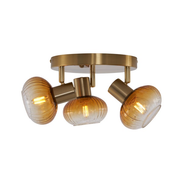 Deckenleuchte mit drei Leuchten aus Glas und Metall