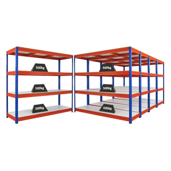 Zwei Lagerregale aus Metall mit einer Traglast von jeweils 500 kg pro Regalboden