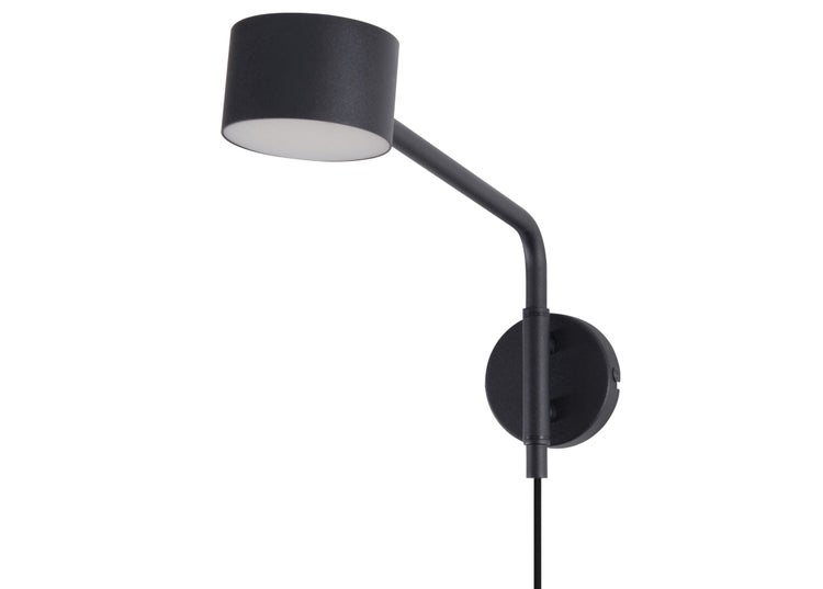 Moderne Wandleuchte mit schwenkbarem Spotkopf und Zuleitung zur Wandmontage