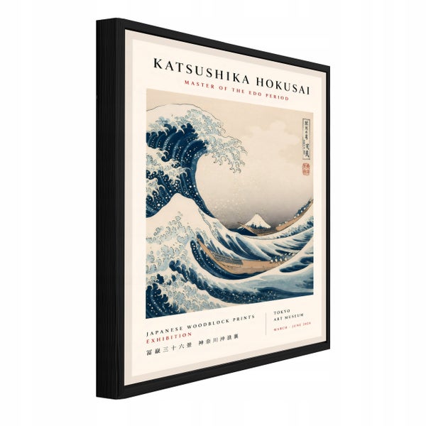 Gerahmtes Wandbild Katsushika Hokusai Die große Welle vor Kanagawa im schwarzen Rahmen