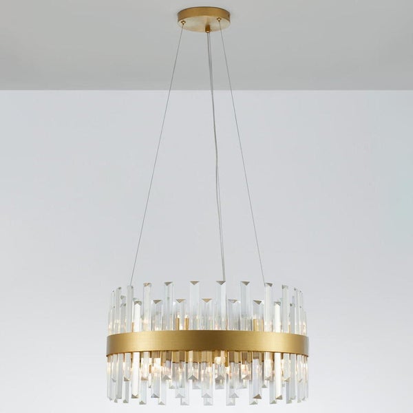 Pendelleuchte Crown in Gold-satiniert und Transparent G9 7-flammig