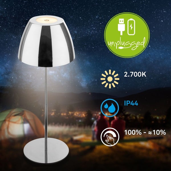 LED Akku Tischleuchte stufenloser Touchdimmer 2,5W 200 lm 2700 K H 36 cm Serina chrom