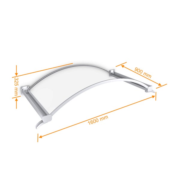Vordach Haustürdach Alu weiß Polycarbonat klar 1600x900 Türdach