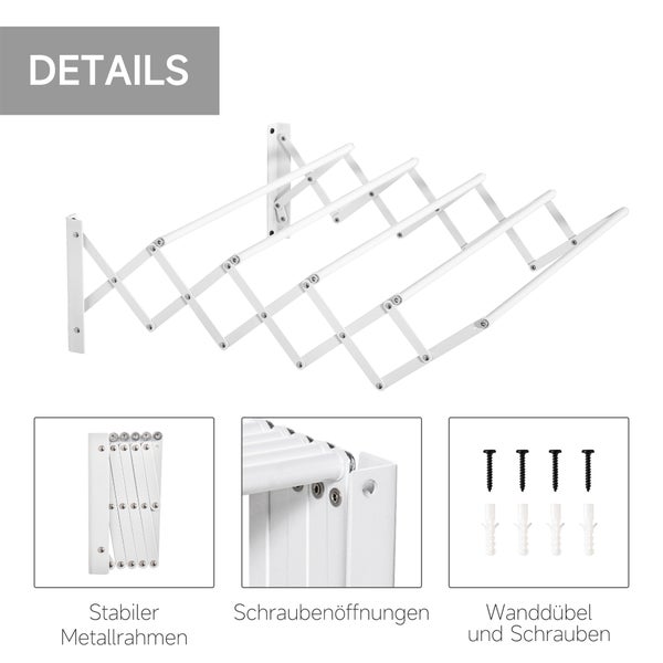 HOMCOM Wandtrockner, 63,5 x 60 x 20 cm, Metall, Weiß