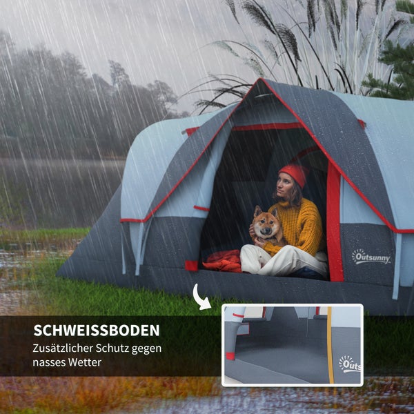 Outsunny Campingzelt, für 5-6 Personen, mit Heringen, 4,55 x 2,3 x 1,8 m, Polyester, Grau