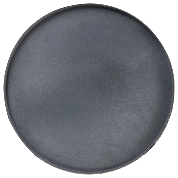 Runder Speiseteller aus Steinzeug in Anthrazit mit matter Oberfläche, Draufsicht.