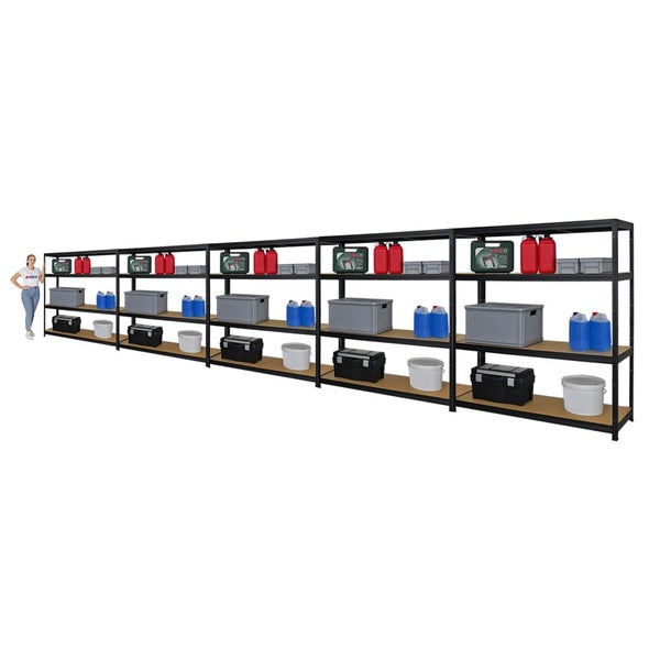 PROREGAL Mega Deal 5er-Set Schwerlastregal Giant Elephant 160x150x45cm mit 4 Ebenen Fachlast 200kg Schwarz
