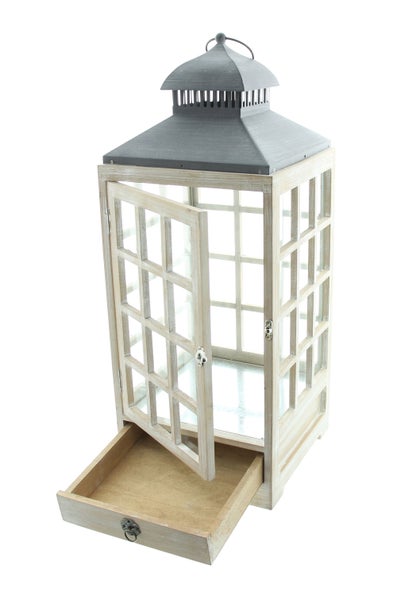 FRANK FLECHTWAREN | Große Laterne Landhaus, HOLZ, METALL, 25 x 25 x 63,5 cm