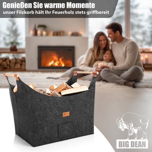 BigDean 2 Stück Holzkorb für Kaminholz belastbar bis 15kg – Brennholzkorb aus robustem Filz