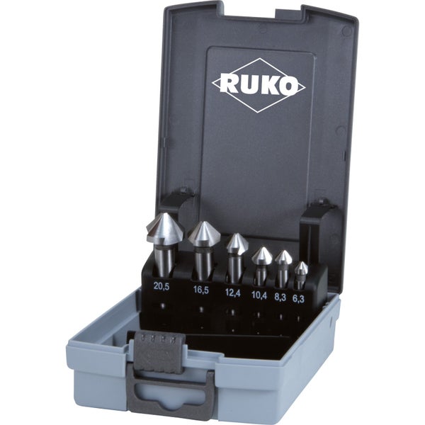 RUKO Kegel- und Entgratsenker-Satz 6tlg. DIN 335 Form C 90° HSS Ø 6,3 - 20,5 mm in Kunststoffkassette - 102152RO