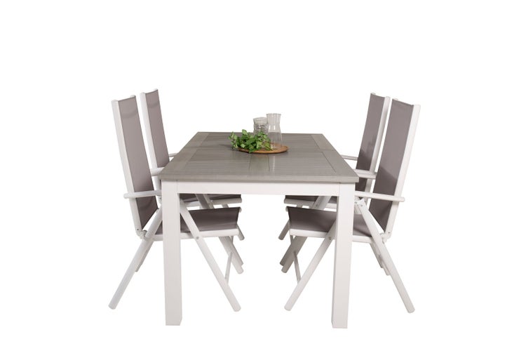 Albany Gartenset Tisch 90x160/240cm und 4 Stühle Break weiß, grau. 90 X 160 X 75 cm