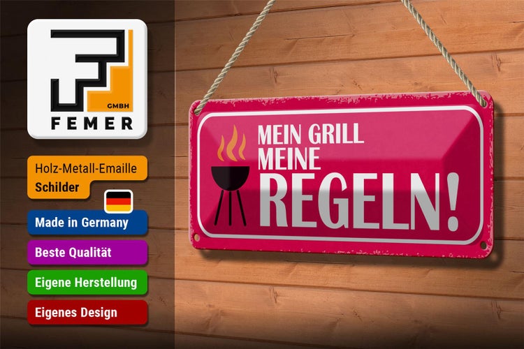 Blechschild Spruch 27x10cm mein Grill meine Regeln Dekoration