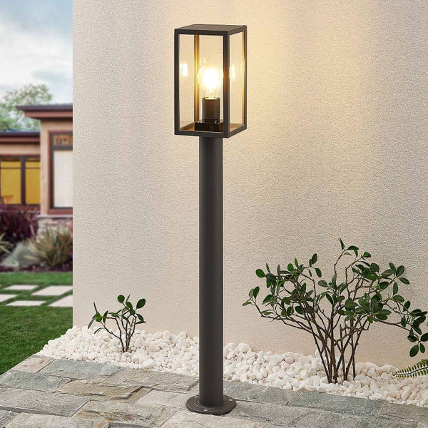 Lindby Außenleuchte Filimon (spritzwassergeschützt (Modern) in Schwarz aus Aluminium (1 flammig, E27) - Wegeleuchte Pollerleuchte Wegelampe Sockelleuchte