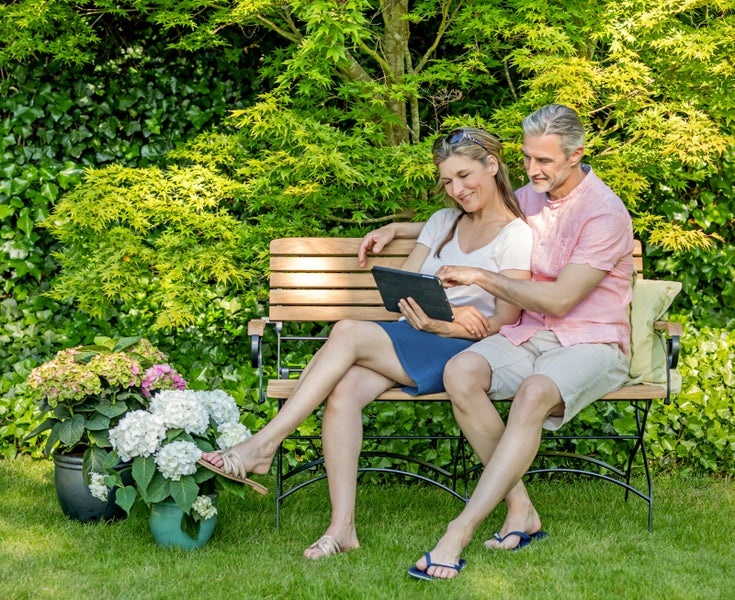 Teak Gartenbank Stahl und Teakholz 2-Sitzer klappbar wetterfest premium