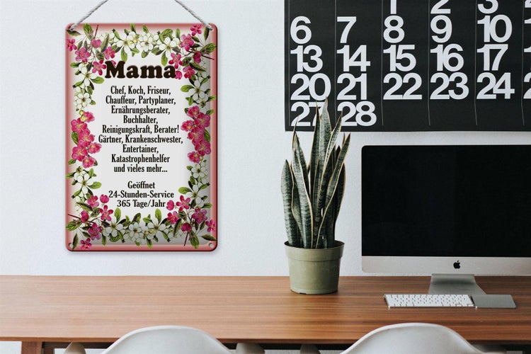 Blechschild Spruch 20x30cm Mama Chef Koch Friseur Blumen