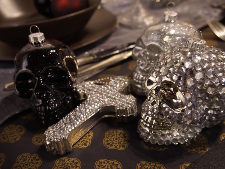 Glasornamente Set Sub Culture Xmas, Silber mit Strasssteinen, 8-13cm, 3 Stck., Weihnachtsbaumkugeln, Christbaumschmuck, Weihnachtsbaumanhänger