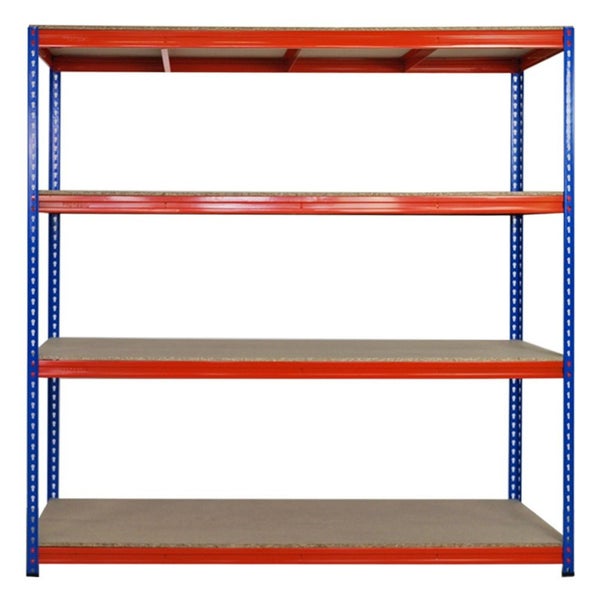 PROREGAL Profi Schwerlastregal Bison HxBxT 200 x 200 x 60 cm 4 Spanplatten-Ebenen 16mm Fachlast 600 kg Blau-Orange