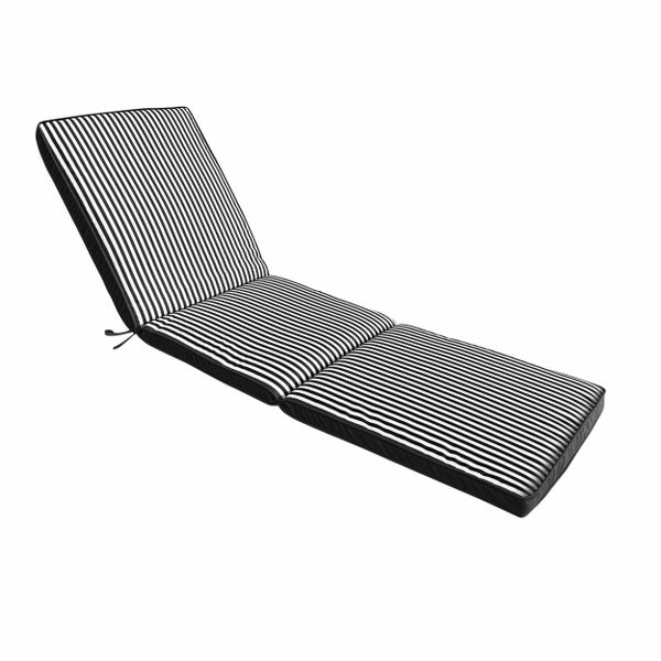 Gestreifte Auflage für Gartenliegen in Schwarz und Weiß, dreiteilig mit Haltebändern.