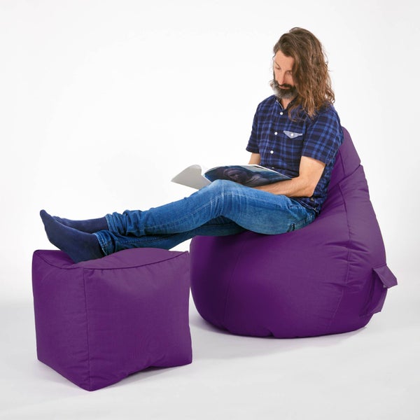 Green Bean Sitzsack-Hocker 40x40x40cm mit EPS-Perlen Füllung - Fußhocker Fußkissen Sitz-Pouf für Sitzsäcke - Bodenkissen für Kinder und Erwachsene - Fußablage Sitzkissen Sitzhocker Lila