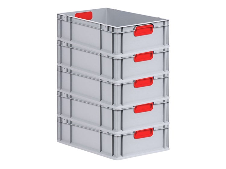 PROREGAL Spar Set 5x Eurobox Nextgen Color HxBxT 17 x 40 x 60 cm 34 Liter Griffe Rot Geschlossen Glatter Boden Eurobehälter Transportbox