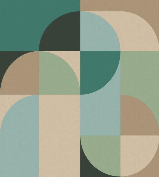ESTAhome Fototapete Kreise im Bauhaus-Stil Petrolgrün, Mintgrün und Beige - 250 x 279 cm - 159369