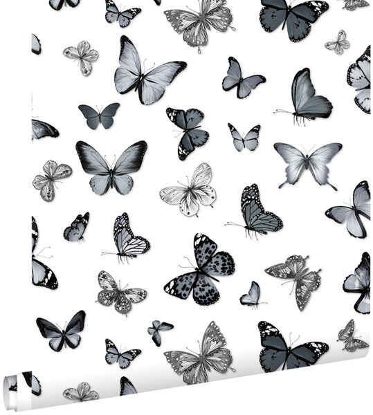 ESTAhome Tapete Schmetterlinge Schwarz und Weiß - 53 cm x 10.05 m - 138512